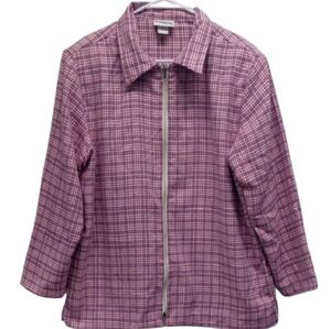 BonWorth Vintage Pink and Gray Plaid Zip Up Jacket